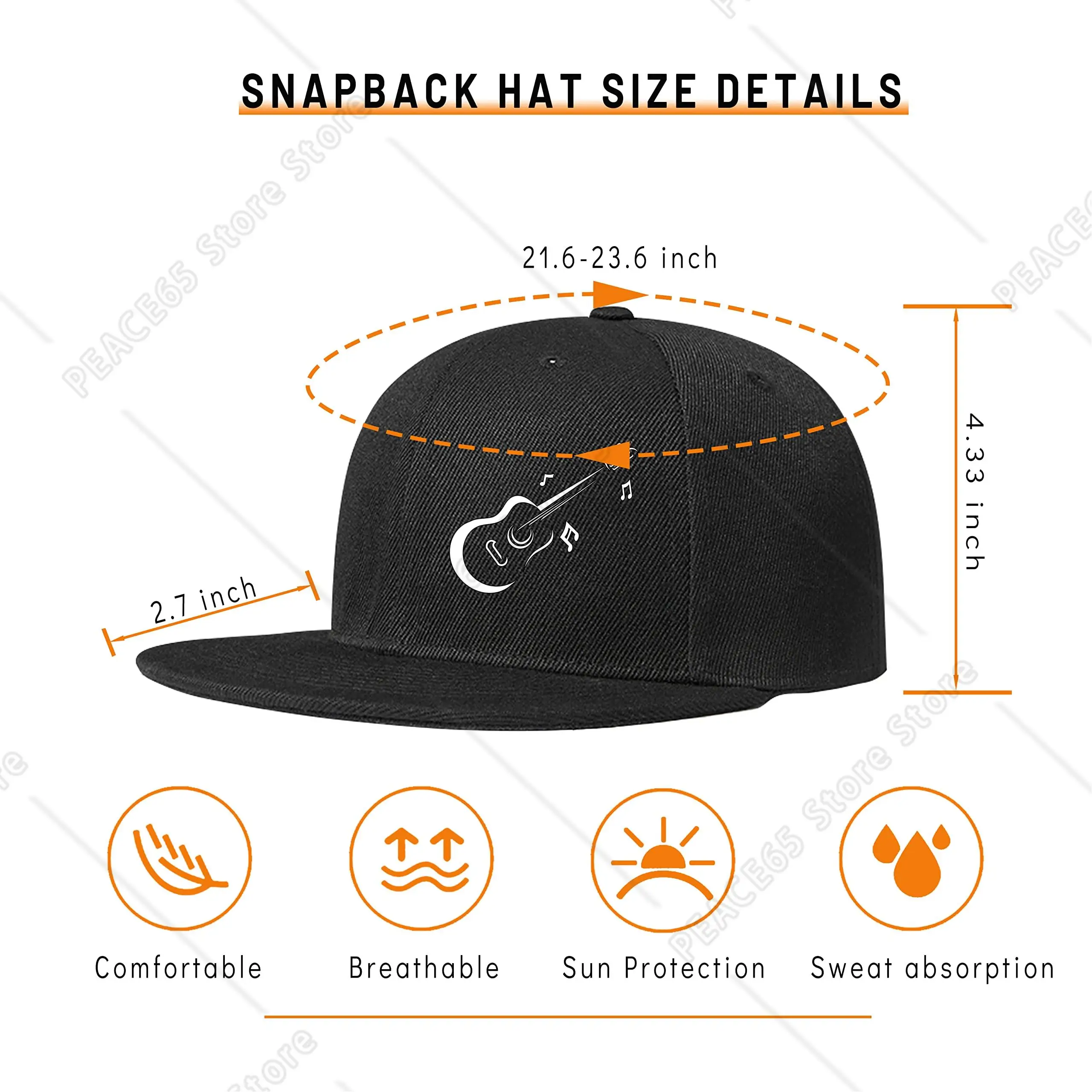 Guitar Hats Mens Snapback Hats Flat Bill Hats for Men Snap Backpack Hat for Men Electric Guitar Hat Black Baseball Cap Gift