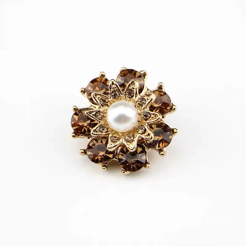 6PCS Fashion Metal Buttons For Clothing Rhinestone Alloy Pearl Exquisite Flower Button Sewing Handwork Clothes Accessories