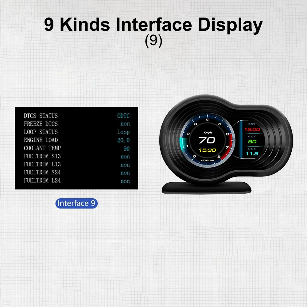 Tester multifunzionale universale KMH RPM Gauge tachimetro digitale Car HUD F9 EOBD OBD Head Up Display allarme Overspeed da 3.5 pollici