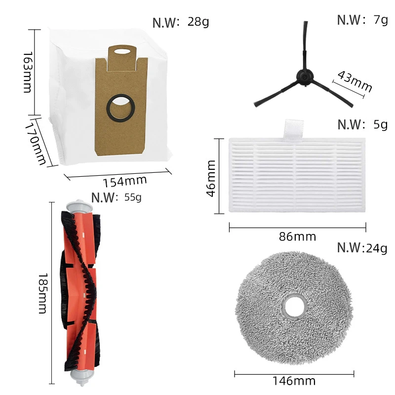 Roller Side Brush HEPA Filter Mop Rag Cloth For For  Blaupunkt Bluebot OMEGA  Vacuum Cleaner Spare Parts