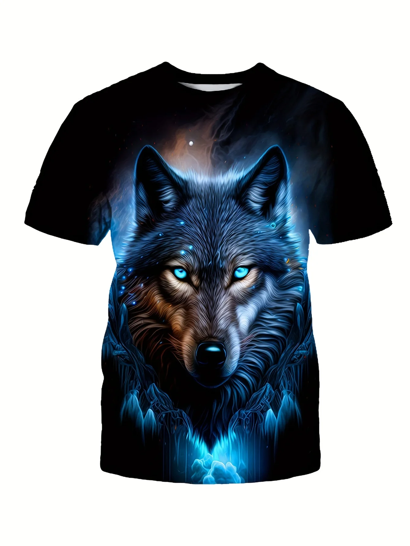 Men'S Summer Outdoor Clothing, Wolf Print T-Shirt, Casual Short-Sleeve Round Neck Tee
