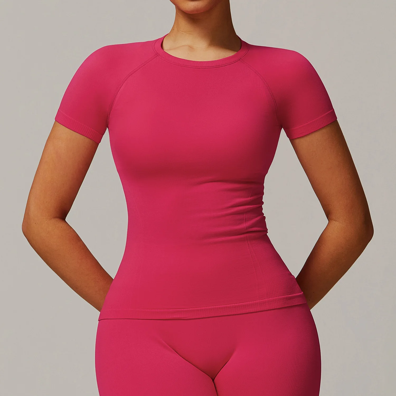 

Cross-border thread seamless short-sleeved T-shirt yoga clothes casual quick-drying fitness clothes running sports tops