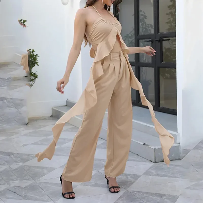 

Casual Set Woman Fashion and Y2k Sleeveless Tank Top and Solid Color Pants Two-piece Suit Female Outifits Streetwear 2024 Summer