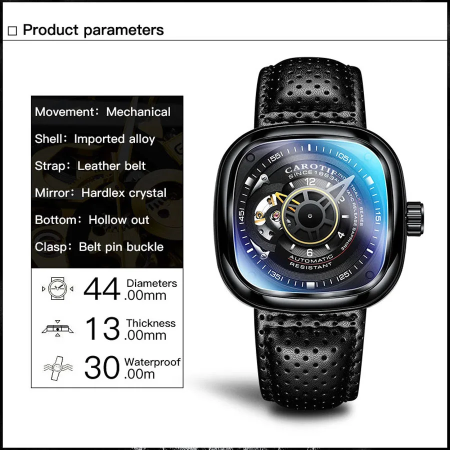 Automatic Mechanical Men\'s Watch 2022 Top Luxury Brand Montre Homme Fashion Creative Skeleton Square Clock Relogio Masculino New