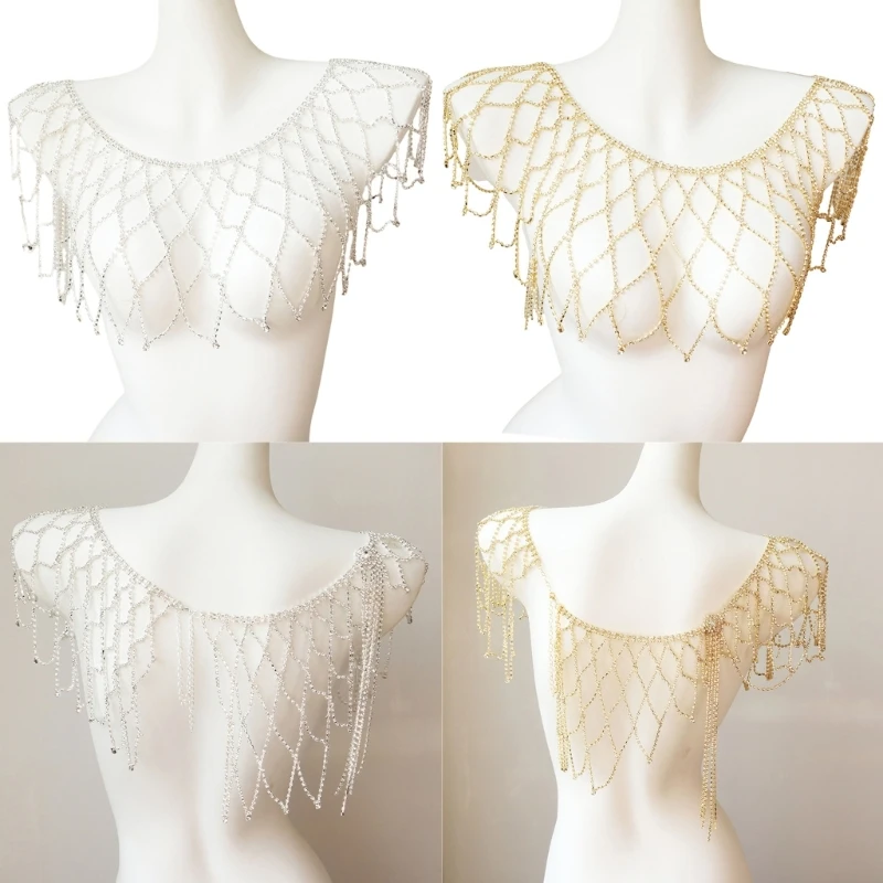 

MXME Evening Shoulder Chain Body Jewelry with Rhinestones Design for Women Party Wear