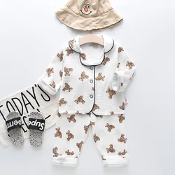 Children Pajama Summer Baby Pajamas Bear Cartoon Cute Homewear Short-sleeved Two-piece Boys Girls Cotton Comfortable Pajamas