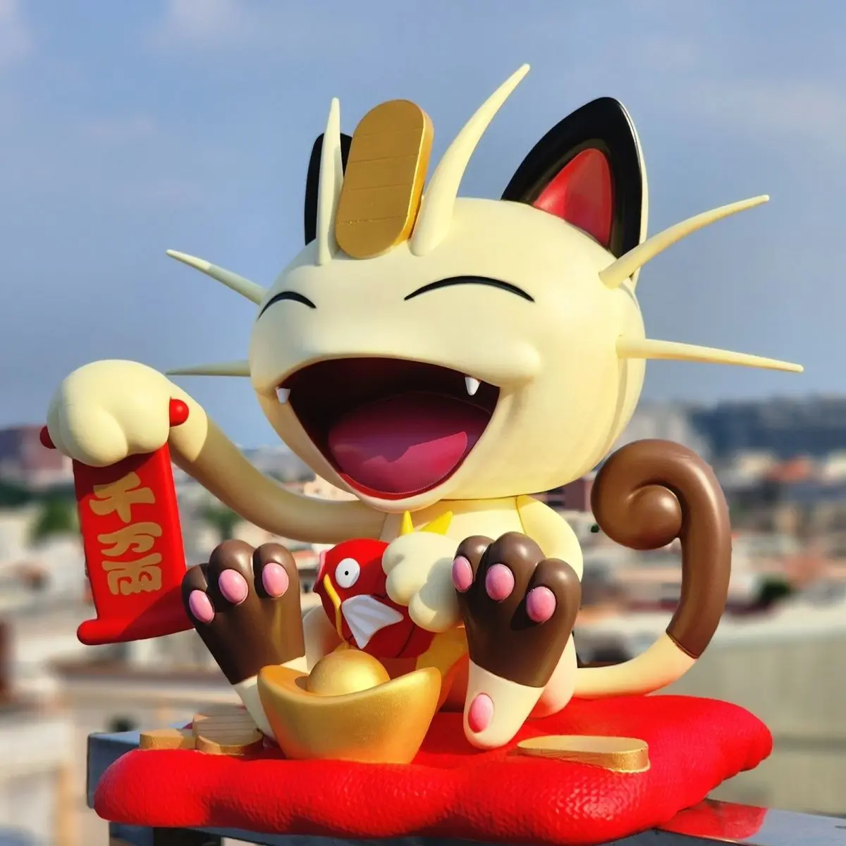 Pokemon 35cm Recruit Wealth Meowth Mega Lucario Anime Doll Model Figures Toy Fortune Cat Collect Decoration Kids Birthday Gift