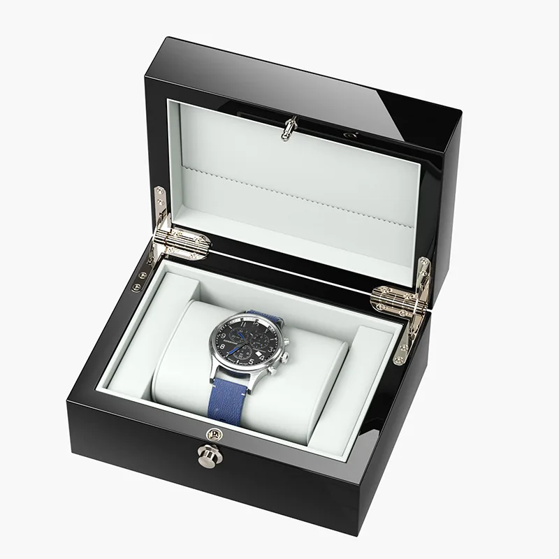 

Роскошная коробка для часов с откидной крышкой, черный деревянный футляр для хранения часов с лаковым покрытием, органайзер для мужских портативных часов, демонстрационный бокс