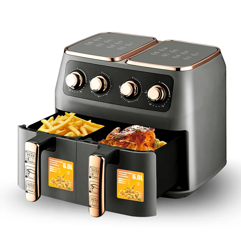 6L+6L Double Tanks Air Fryer With Nonstick Frying Baskets Dual Zone Air Fryers Oilless Cooker For Fried Chicken Chips