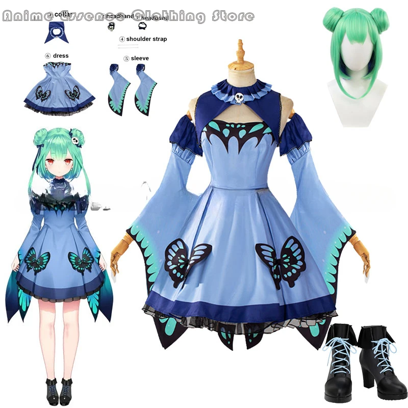 

Anime YouTuber Uruha Rushia VTuber Cosplay Costume Uniform Game Dresses Christmas For Women Men Suits Halloween Costume Wig