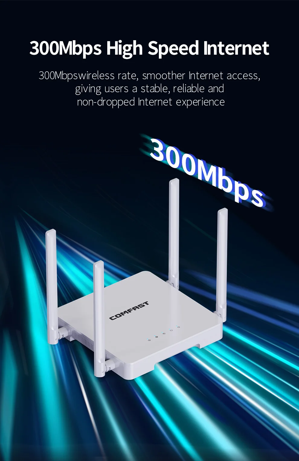 Imagem -04 - Comfast-wifi Router com Antenas de Alto Ganho Maior Cobertura Uso Doméstico Apartamento Dormitório 2.4g 5dbi 300mbps