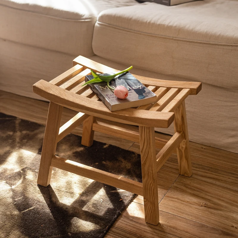 Natural Solid Wood Saddle Stool Living Room Sofa Kids Dining Chair Curved Seat Coffee Table Sturdy