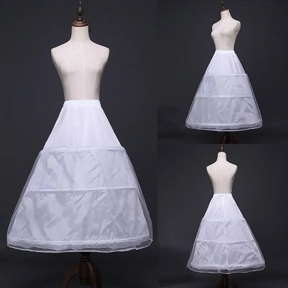 ثوب نسائي أبيض جديد 3 أطواق تنورة داخلية طويلة كرينولين