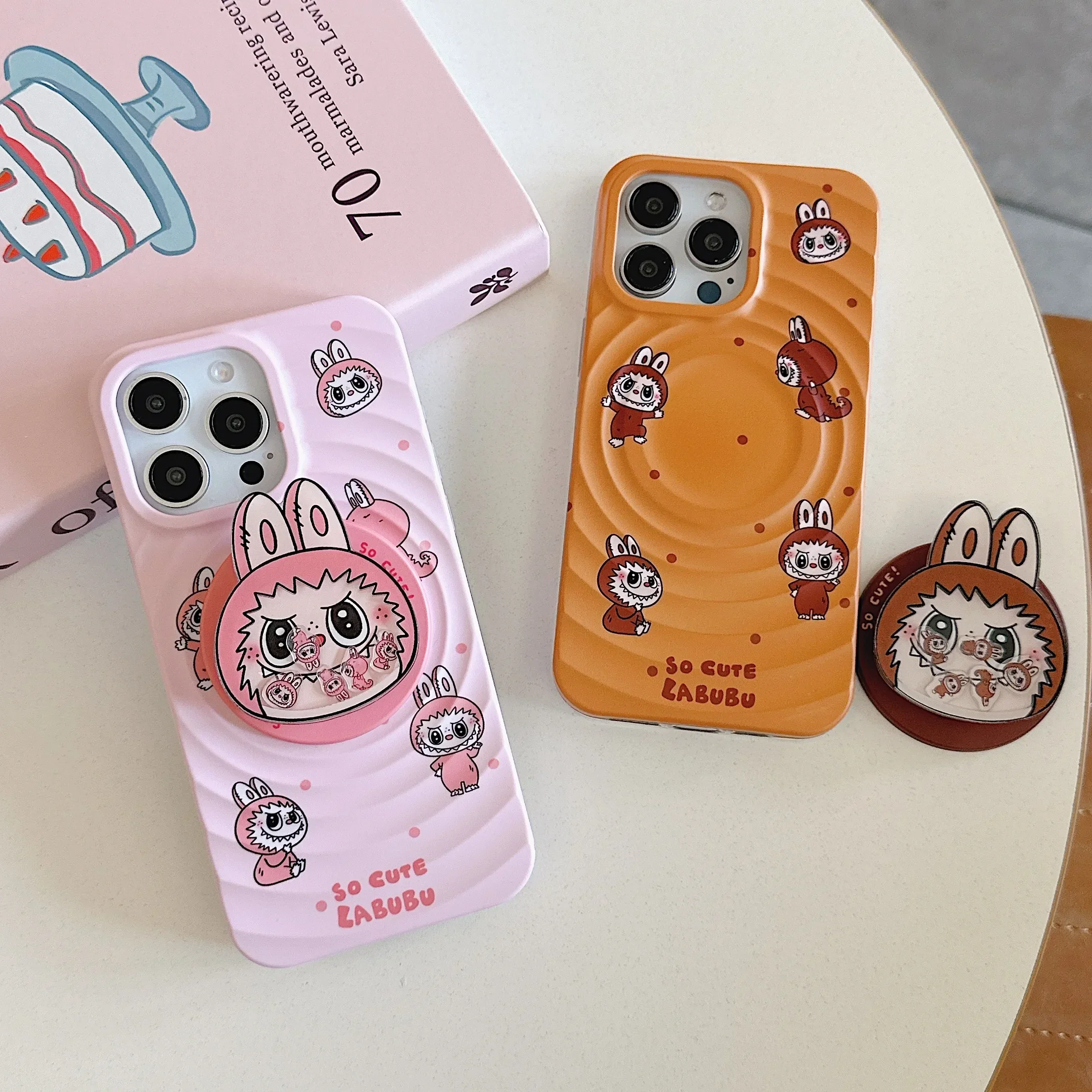 Kawaii Cute Cartoon Labubu Magnetic Grip Holder Magsafe Wireless Charge Phone Case For iPhone 16 15 14 13 12 Pro Max Hard Cover image 3
