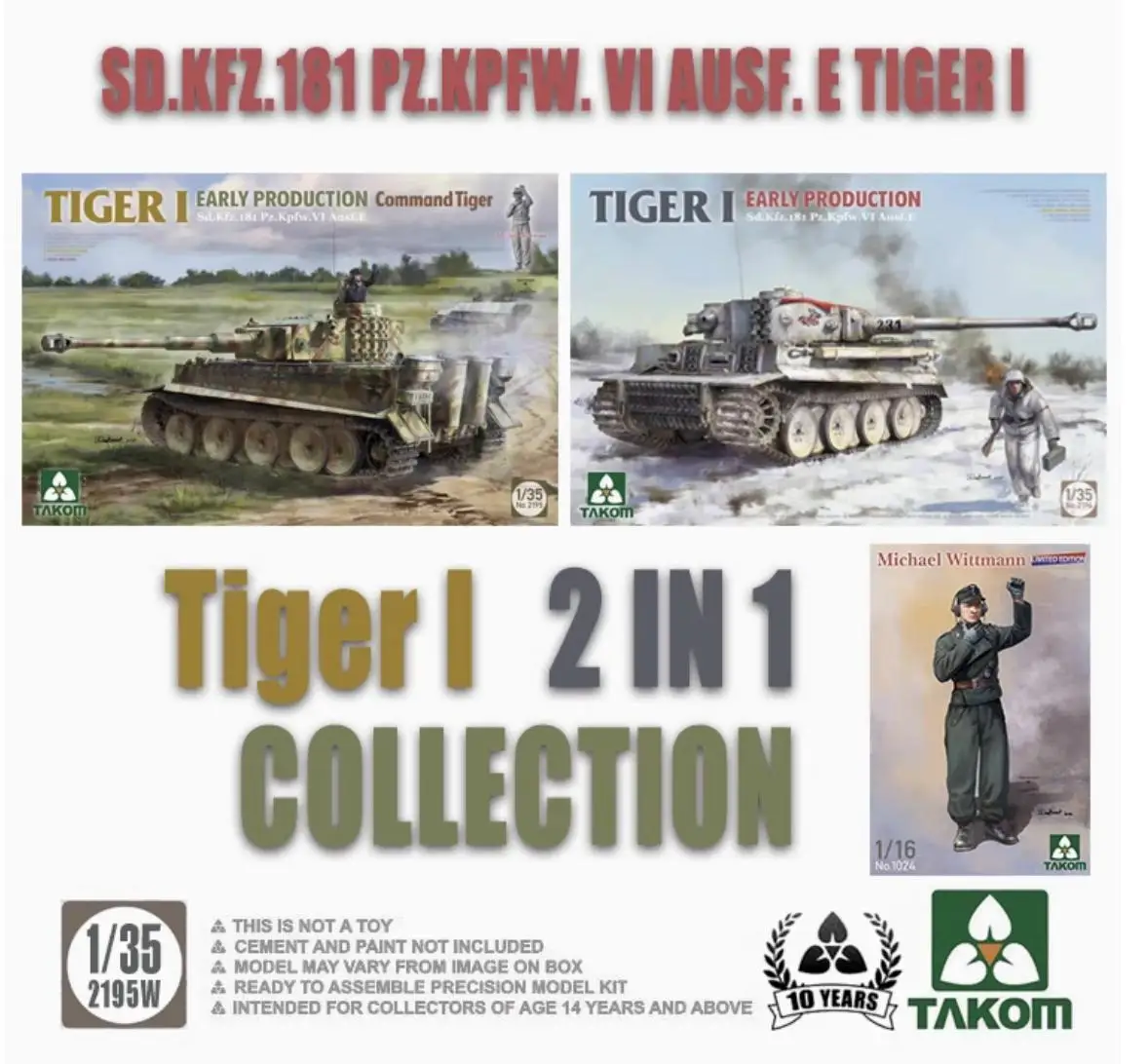 

TAKOM 2195W Масштаб 1/35, SD.KFZ.181 PZ.KPFW.VI AUSF. E TIGER 1 2in1 COLLECTION Комплект пластиковых моделей для сборки (без коробки)