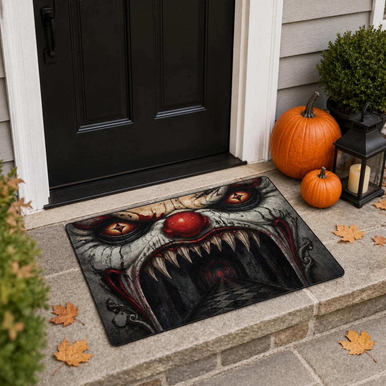 Halloween Horror Door Mat Creepy Circus Clown 3D Illusion Entrance Rug Non Slip Indoor Entryway Haunted House Party Gothic Decor
