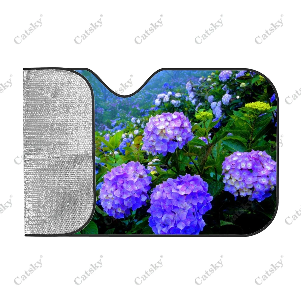 Hydrangea Flower Print Car Accessories Front Windshield Sunshade Foldable Sunvisor Protect Summer Visorshield Decoration for SUV