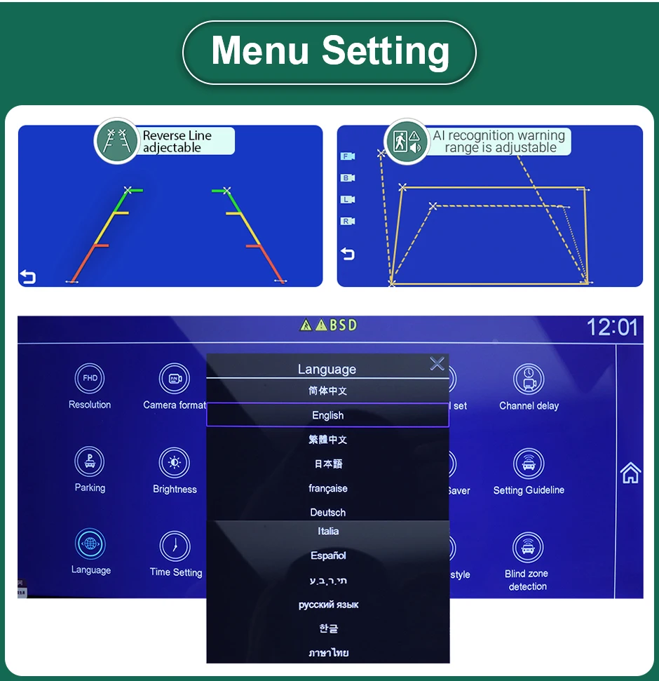 Écran Tactile AHD de 7 Pouces, 4 Canaux, Enregistreur DVR de Voiture, Caméra de Rectransistors avec BSD, Intelligent, Alarme Radar de Zone Aveugle