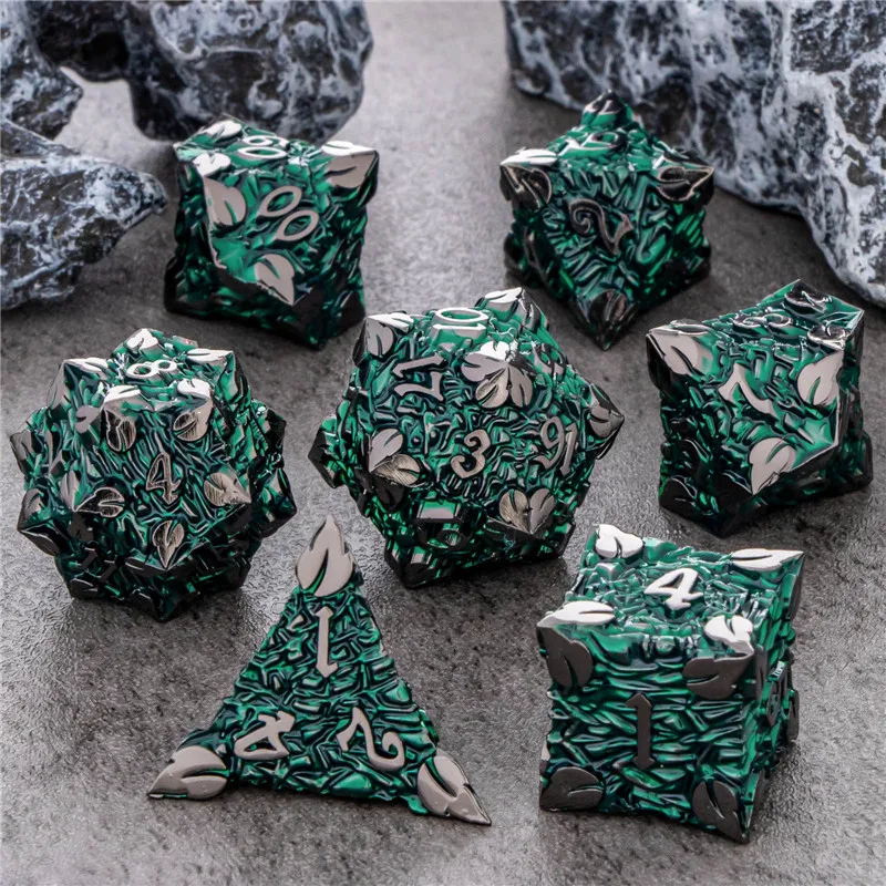 

OUKELANWO Root Metal Dice Set DND, Polyhedral Dungeon and Dragon Dice, D&D Dice for RPG Role Playing Game D20 D12 D10 D8 D6 D4