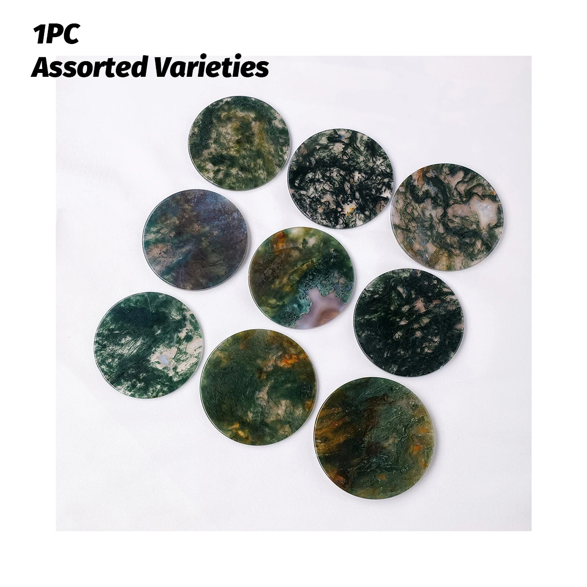 1PC Natural Crystal Moss Agate Round Slice Hand Crafted Coaster Household Supplies Household Kitchenware Home Healing Stone