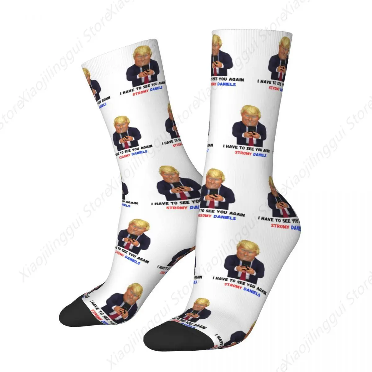 Colorful Stormy Daniels Trump Basketball Socks Polyester Middle Tube Socks for Unisex Non-slip