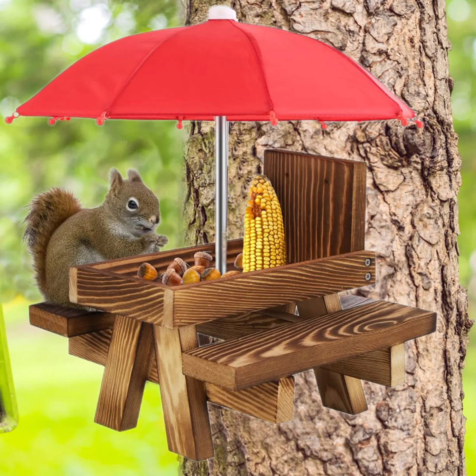 

Squirrel Picnic Table Squirrels Feeder With Corn Cobs Holder Natural Squirrel Bench Feeder With Corn Cobs Holder For Backyard