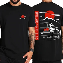 Japanese Style Car JDM Culture GTR R34 Racing T Shirts Men Back Print Street Wear Original Design Oversized 100% Cotton Tops Tee