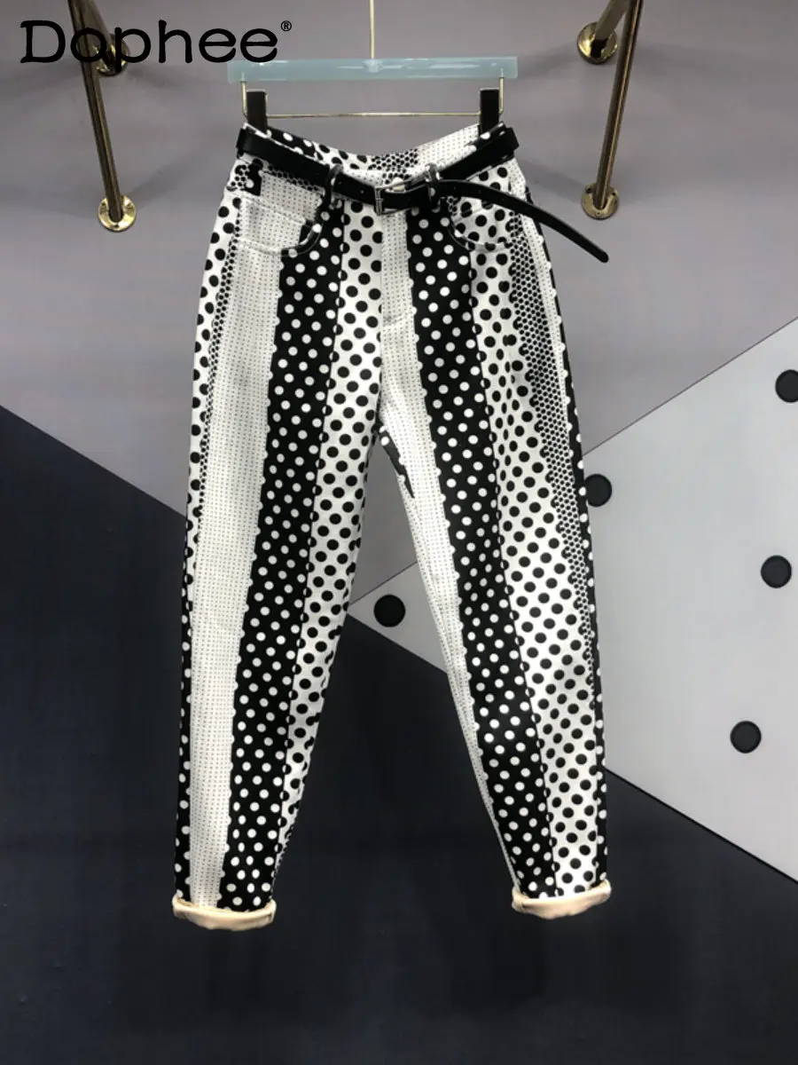 

Harajuku Polka Dot Printing Dyeing Denim Pants Women 2023 Spring New Fashion All-Match Loose Slimming Skinny Jeans Haren Pants