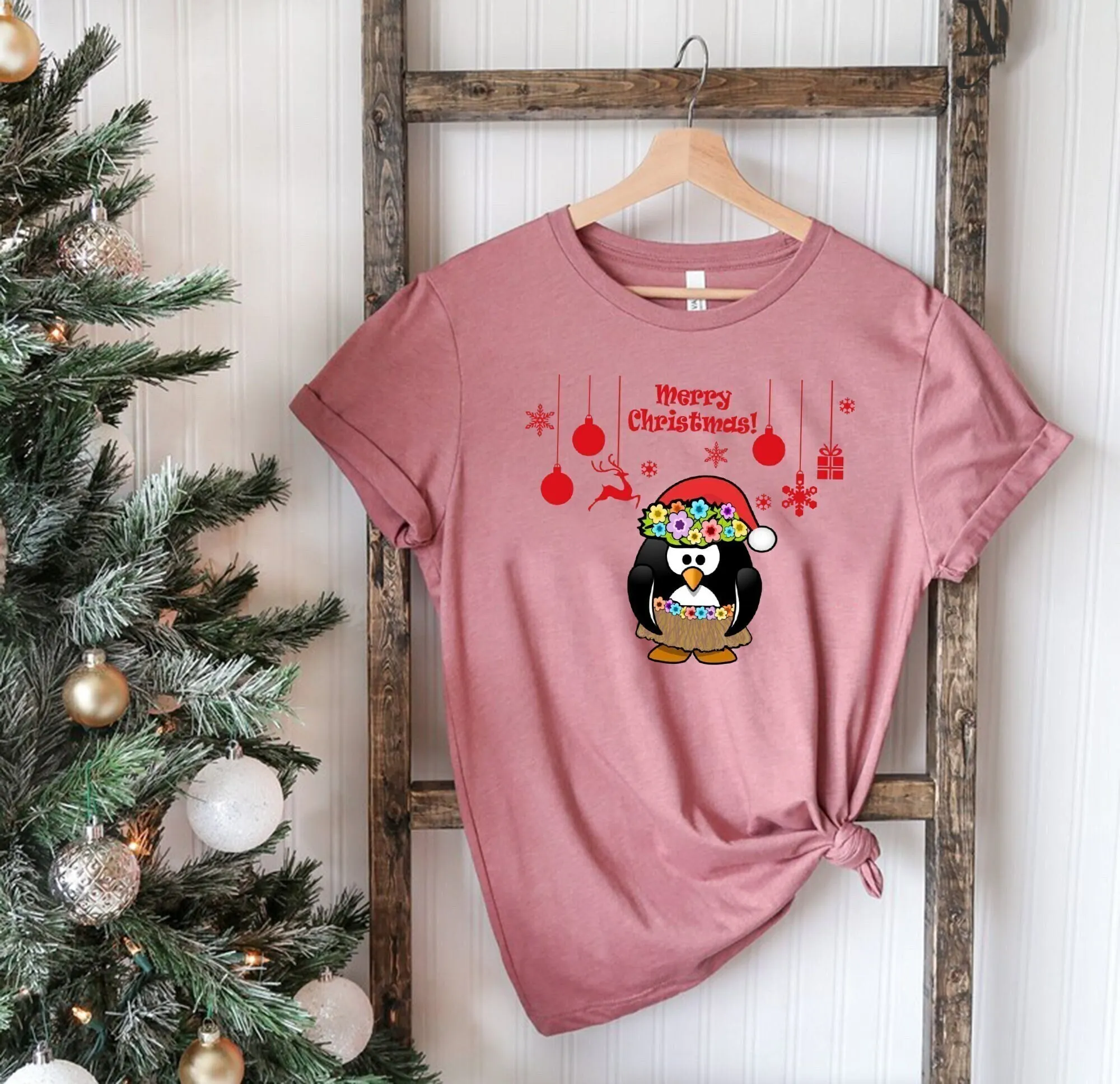 Schattige Pinguïns T-Shirt Kerstnacht Pinguïn Lover Vrolijk Voor Familie