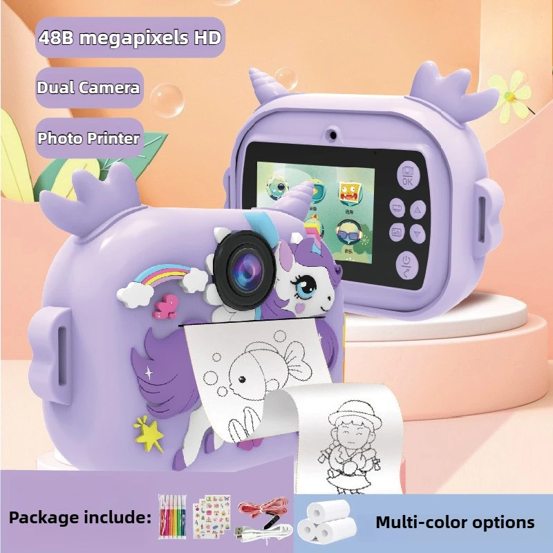 LISM Printable Camera for Kids Toddler Unicorn Dinosaur Toy Digital Camera Children Birthday Gift Instant Printer Camera