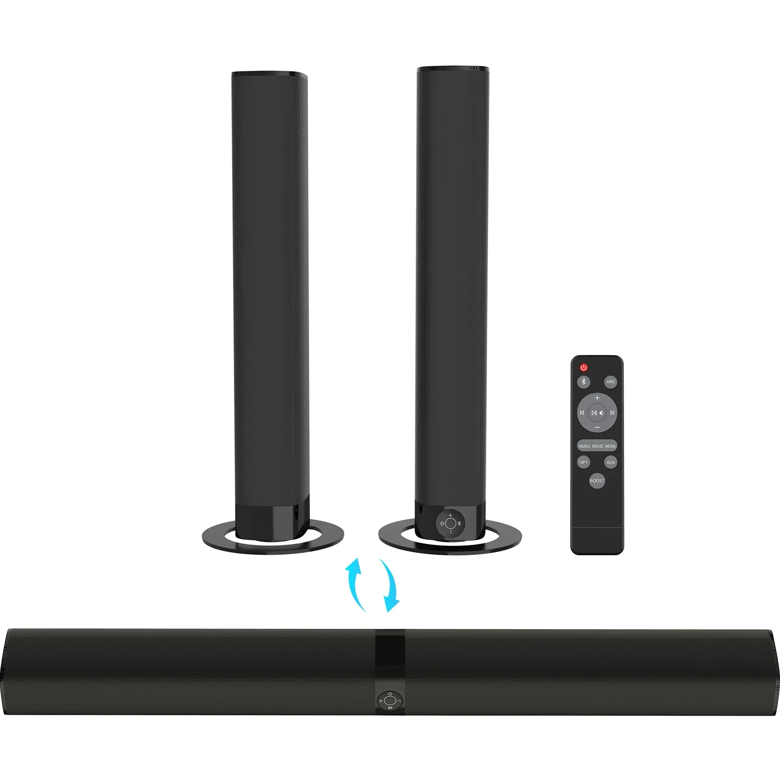 

Wireless/BT Speaker With ARC/OPT/AUX Connections Sound Bars For TV Deep Bass Detachable Soundbars