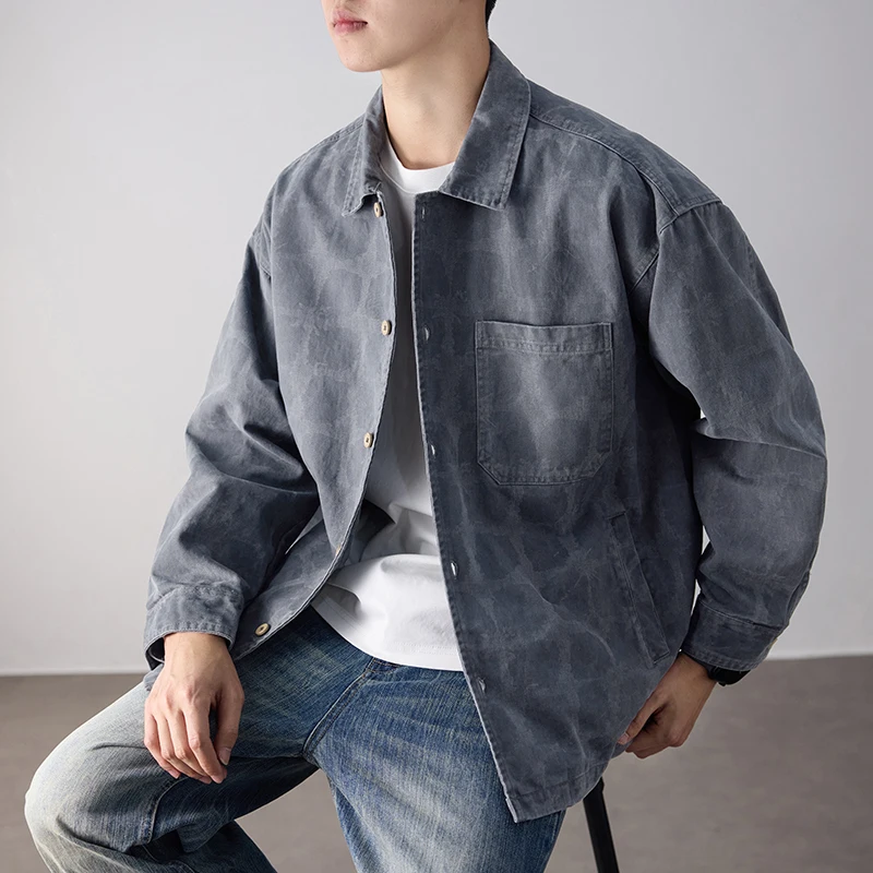 

Man Japanese Streetwear Oversize Plus Size Shirt Men Vintage Washed Cotton Long Sleeve Loose Casual Cargo Shirts Coat Jacket