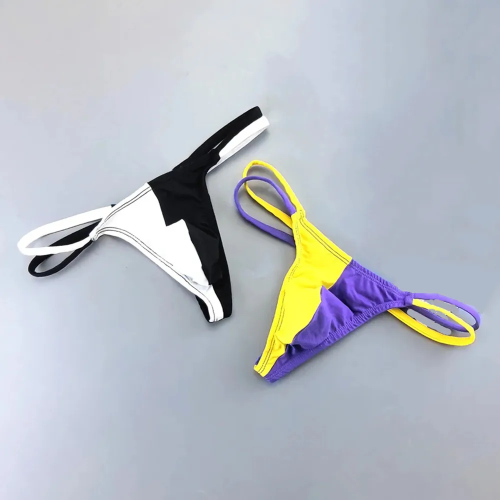 

Мужские дышащие хлопковые стринги с двойным поясом, сексуальные, с низкой посадкой, с двумя цветами и эффектом пэчворк, с выступом для полового члена, больших размеров