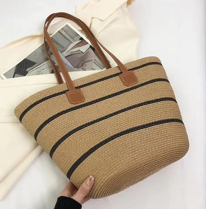 Striped Hand Woven Grass Vine Y2k Super Copy Brand Bag Sac De Luxe Femme Luxury Replicas Bags Tote 2024 Women's Elegant Trend