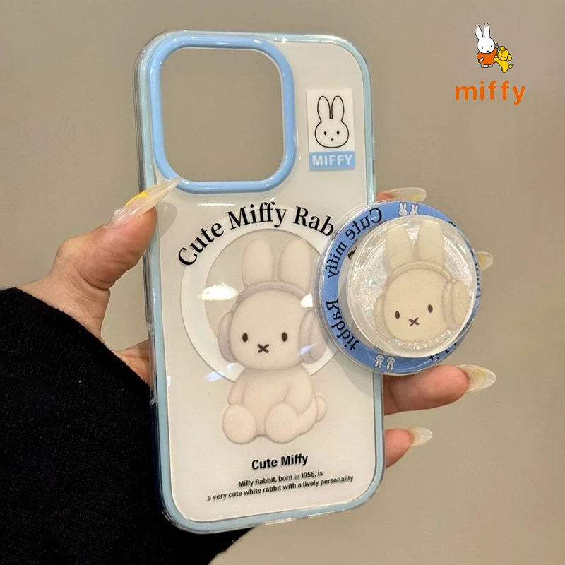 

Kawaii Miffy Phone Shell Suitable for Iphone 17 16 15 14 Cute Rabbit Magnetic Holder Anti Drop Phone Case Anime Accessories Gift