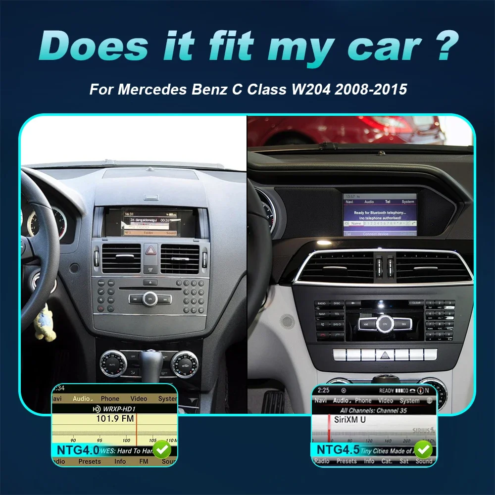 For Mercedes Benz C Class W204 2007 -2015 NTG 4.5 4.0  Android 12 Wireless CarPlay Car Auto Multimedia Navigation GPS SWC DSP 4G