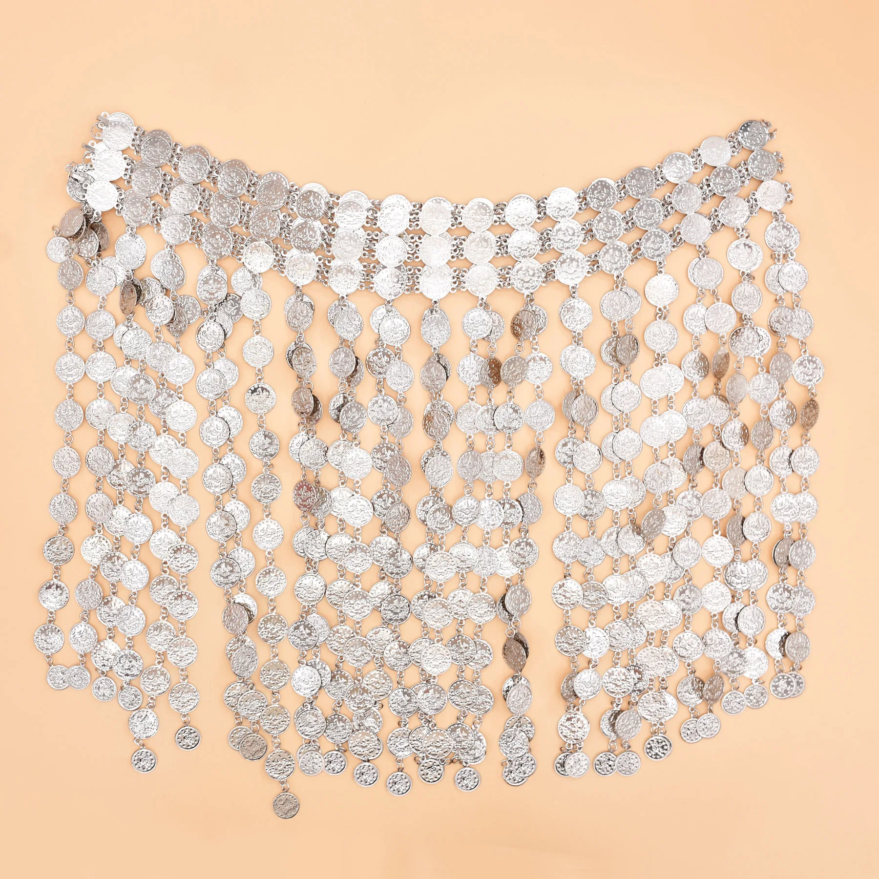

White K Super Long Coins Tassel Waist Belly Chains Malaysia Indonesia Ethnic Heavy Alloy Belt Female Women's Body Jewelry Gifts