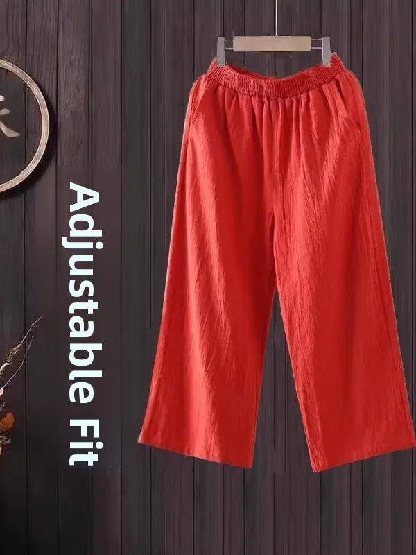 الصيف العصرية المرأة القطن الكتان واسعة الساق سراويل تقليدية عالية الخصر مرونة الخصر سبعة أقدام السراويل الكورية Sle تخفيف الرياح #2