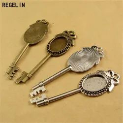 REGELIN Vintage Key Pendant Settings Cabochon Base Bezel Trays Blank Fit 13x18mm Cabochons Cameo DIY Necklace Jewelry Making
