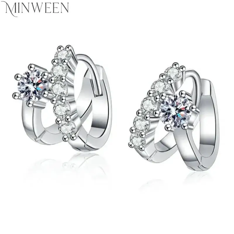 

Minween 1.1ct Real D Color Full Moissanite Hoop Earrings For Women S925 Sterling Silver Asymmetrical ear buckle Fine Jewelry