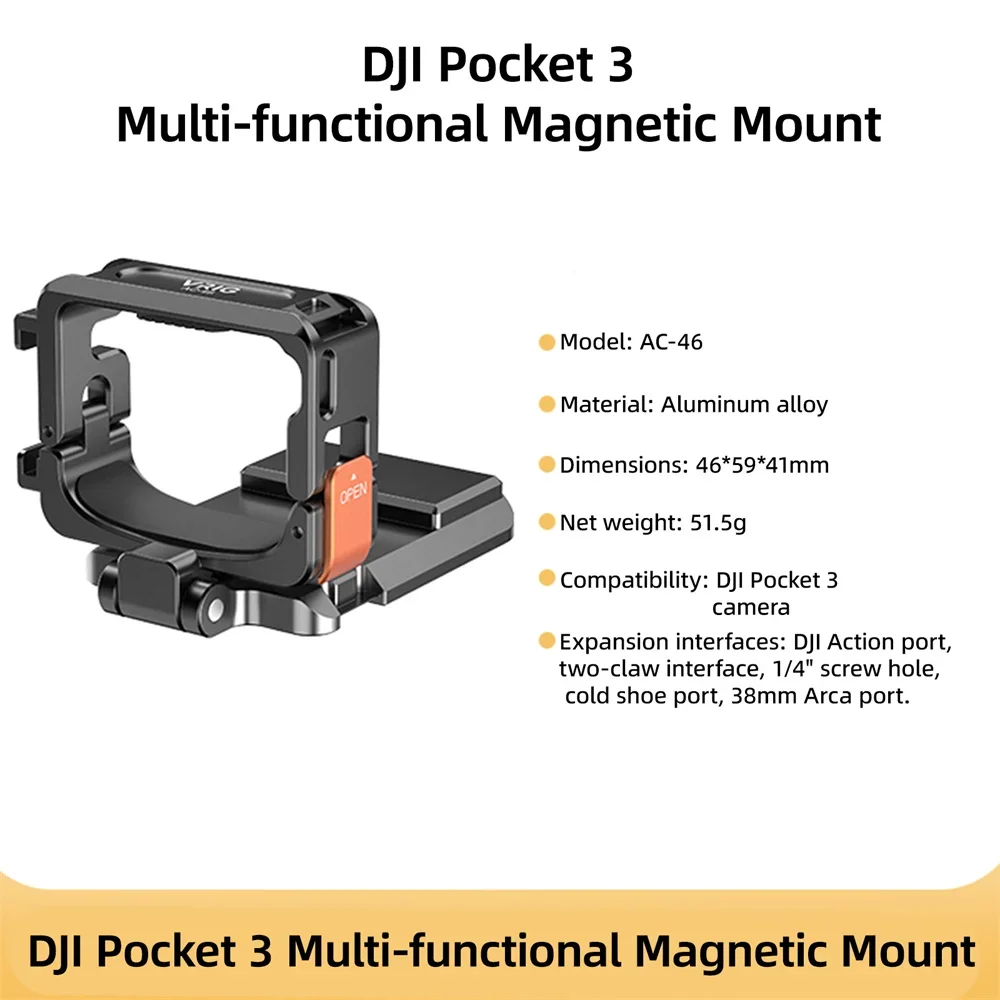 Vrig Pocket 3 حامل كاميرات مراقبة عالي الجودة مغناطيسي متعدد الوظائف إطار حماية معدني قفص ث 1/4 توسيع الحذاء البارد لـ DJI Pocket 3 #5