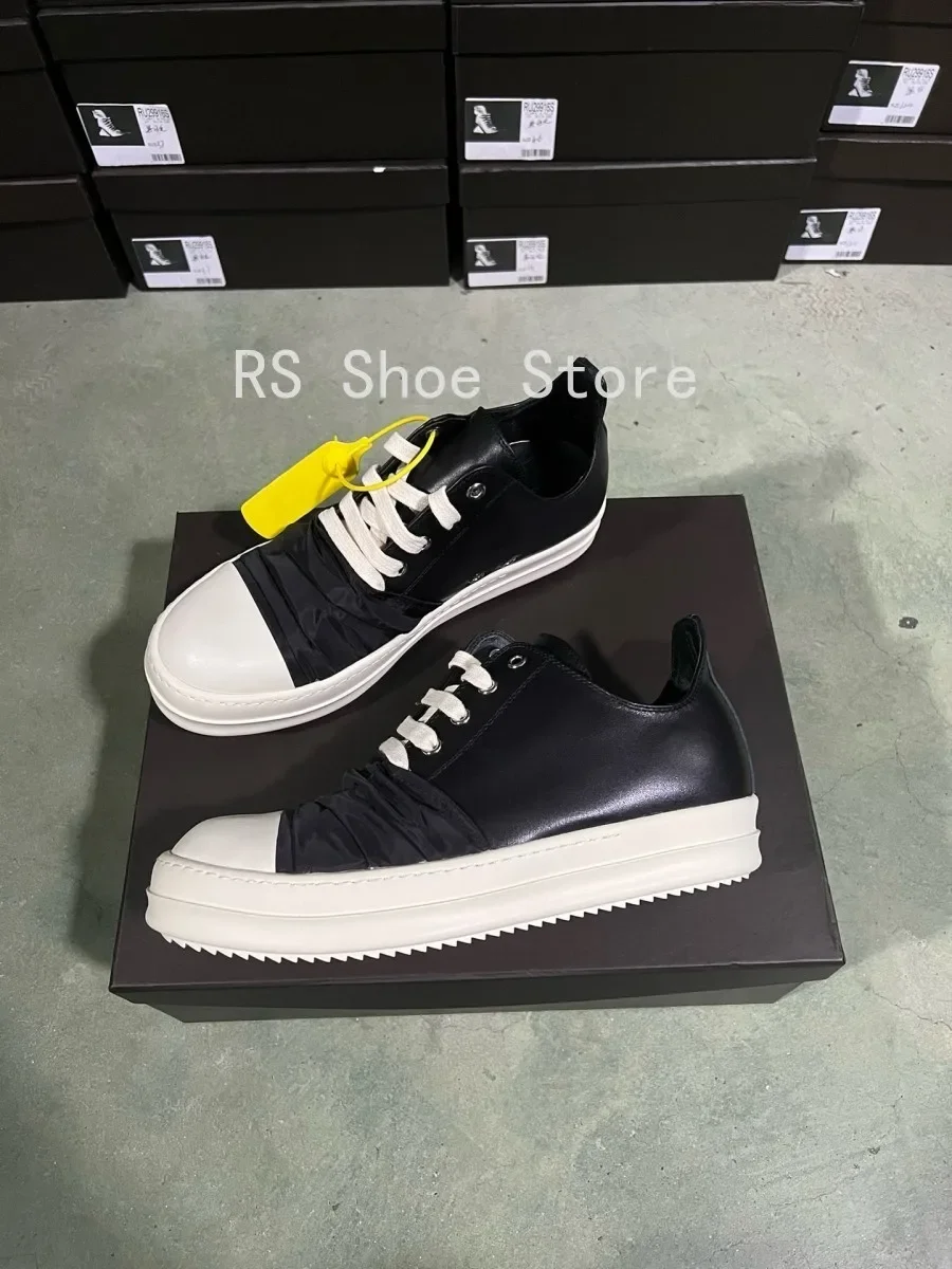 

Ro Men Shoes Black Leather Low Top Shoe Lace Up Women Casual Sneaker Classic Design Cowhide Flat Sneakers