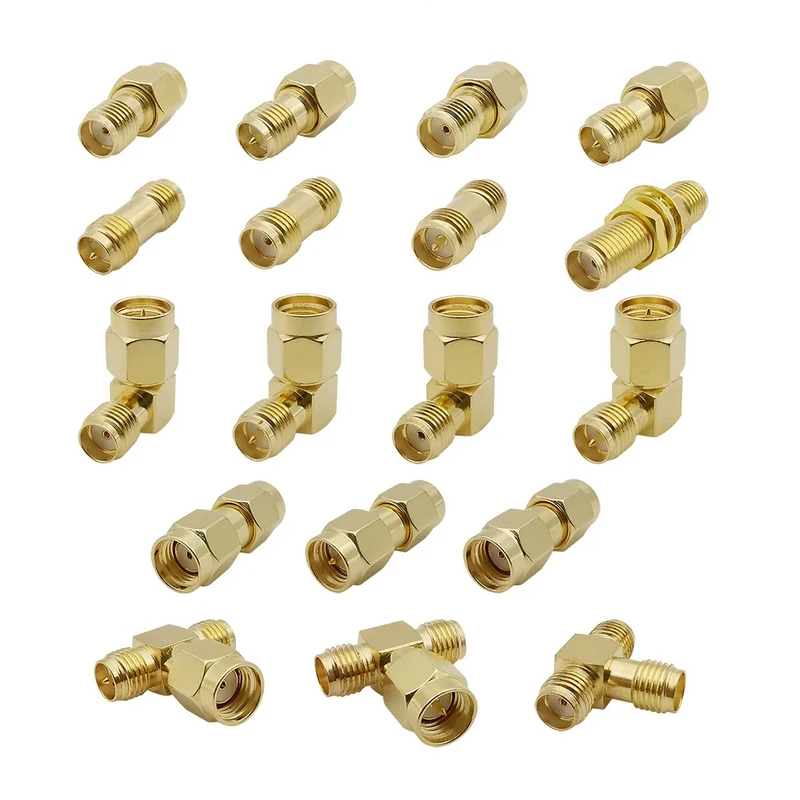 18Pcs/Kit SMA Connector Male Female Plug Jack RP SMA RPSMA RF Coax Adapter Straight Right Angle 3 Way Converter for WIFI Antenna