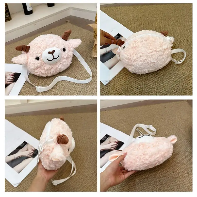 Kawaii-Tasche für Damen, Cartoon-Schaf-Plüsch-Umhängetasche, neue Crossbody-Tasche, kleine Handytasche, Bolsa Feminina – Detail 7