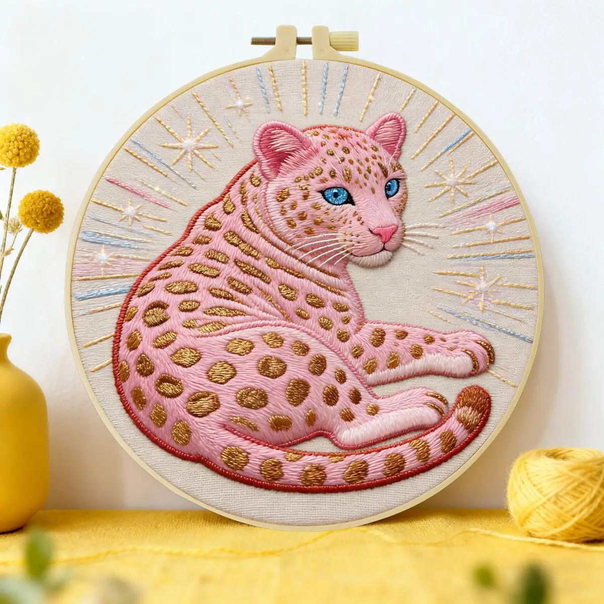 1pc 20X20CM/15X15CM 7.87/6.3inch Pink Panther Embroidery Starter Kit DIY Kit DIY Embroidery Kit Manualidades Sewing Art