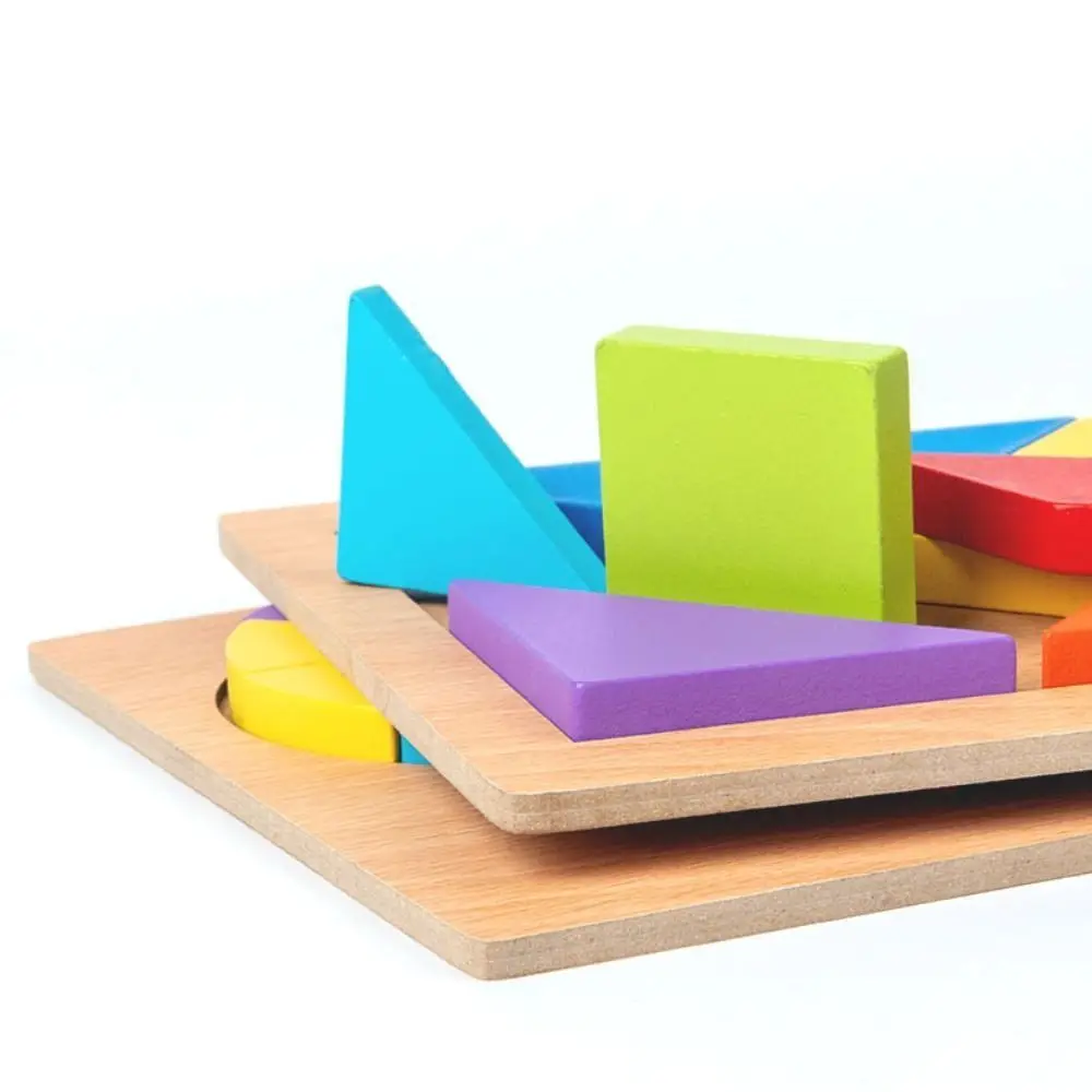 3D Geometric Shape Wooden Puzzles para crianças, quebra-cabeças de madeira, coração e ovo, cognitivo DIY, tangram educacional