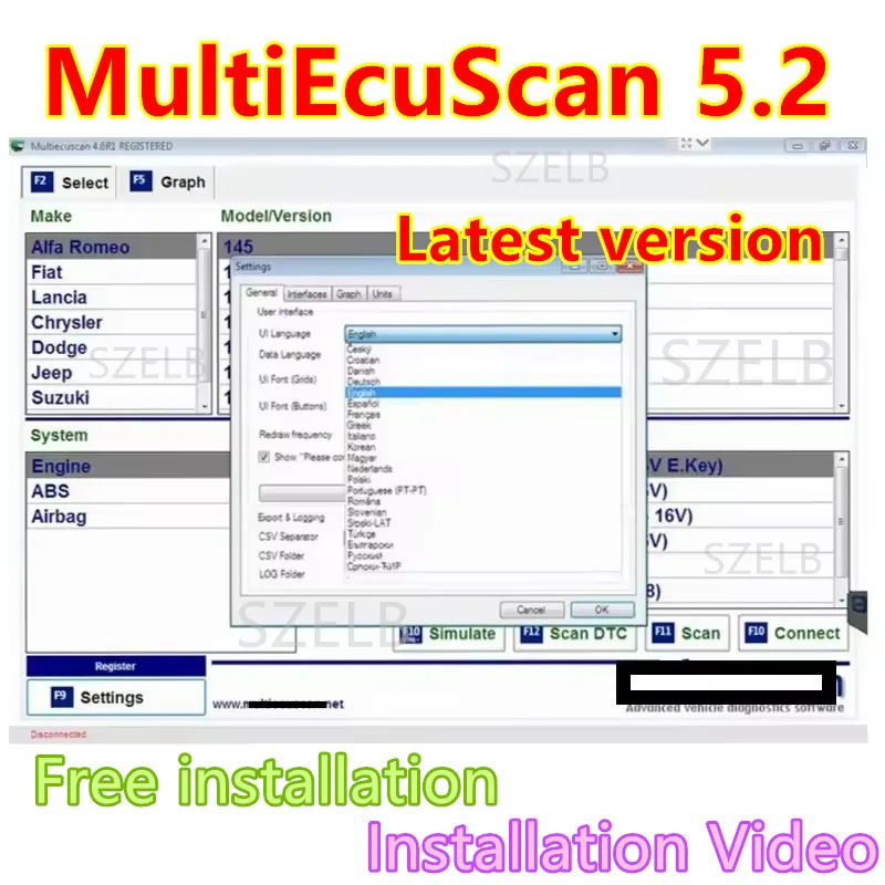 Multiecuscan V5.2 Diagnostic Tool for Fiat/Chrysler/Jeep/Dodge/Suzuki – Compatible with ELM327/OBD II