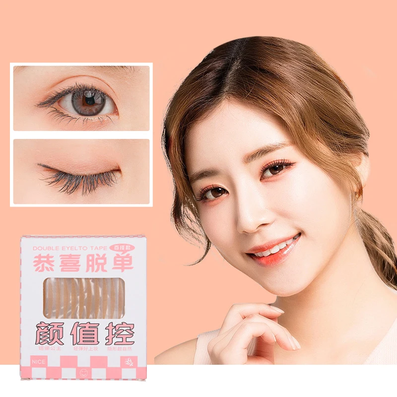 90Pcs/Box Eyelid Tape Sticker Invisible Double Fold Eyelid Lace Paste Beige Stripe Self-adhesive Natural Eye Tape Makeup Tool