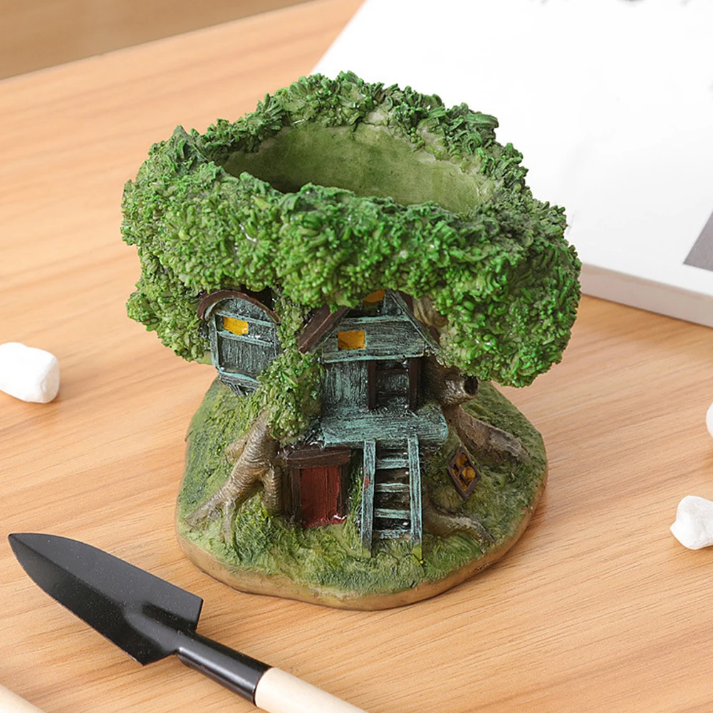 Tree House Flower Pot Succulent Pot Decorative Forest House Planter Pot Multi-Function Desktop Plant Pot for Micro Landscape