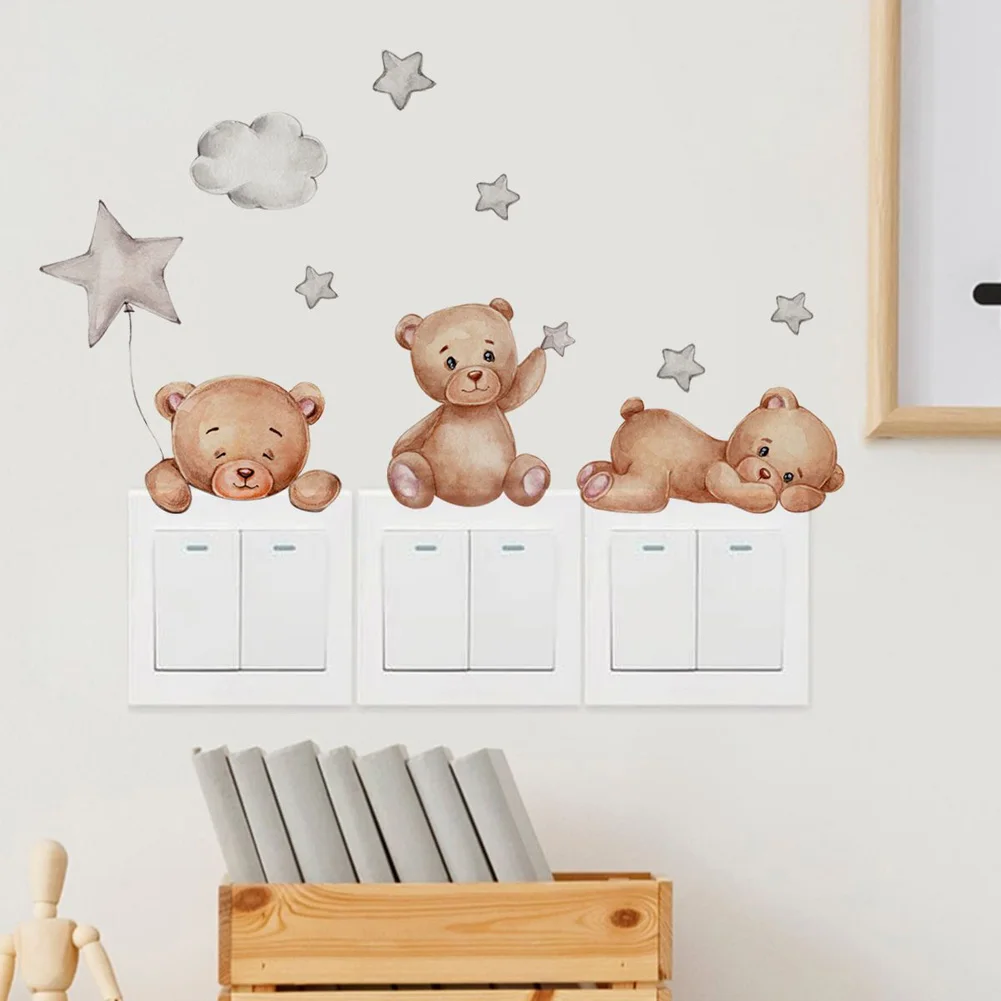 

Cartoon Animal Bear Star Switch Sticker For Kids Room Decoration Decals Bedroom Home Decor Wallpaper Self-adhesive Wall Mural